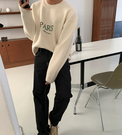 RT No. 4340 KNITTED PARIS LETTERED SWEATER